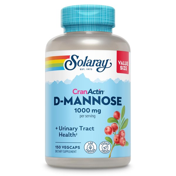 Solaray D-Mannose with CranActin Cranberry Supplement 400mg, Urinary Tract Health & Bladder Support Capsules with Vitamin C, Vegan, 60 Day Guarantee, 75 Servings, 150 VegCaps