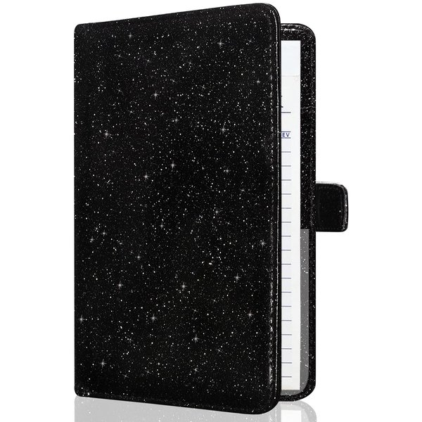 Server Books for Waitress - Leather Waiter Book Server Wallet Cute Waitress Book&Waitstaff Organizer, Waitress Book with Money Pocket&Magnetic Closure Fit Server Apron, Glitter Black