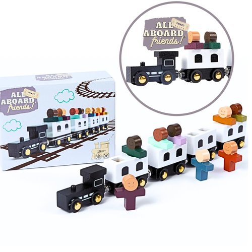 Wooden Train Set - Train Toys Magnetic - Toy Train Sets for Kids Toddler Boys and Girls | Compatible w/Wooden Train Tracks -All Aboard, Friends!