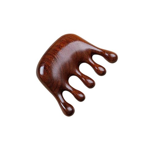 Qishing 100% Natural Handmade Pure wood Five-tooth meridians comb portable gold wire sandalwood comb wide tooth head scalp meridians scraping massage comb Wooden Comb for Men and Women (Small Octopus)