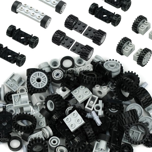 122pcs Wheels and Axles Set, Car Parts Chassis Pieces Tires Building Blocks, Compatible with Classic Bricks Toys