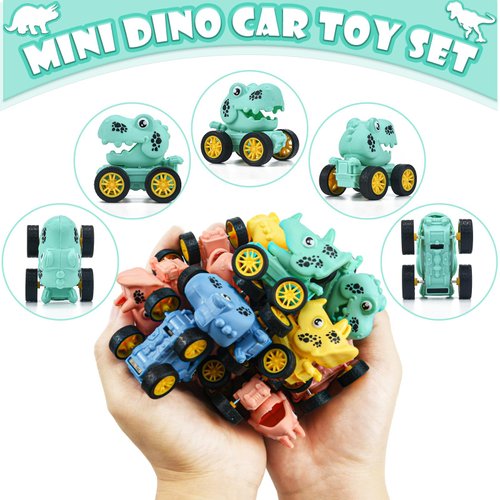 TQBYNJ 16Pcs Dinosaur Pull Back Cars Set for Kids Toddler, Bulk Mini Dinosaur Party Favors, Pinata Fillers, Goodie Bag Stuffers, Classroom Prizes,Dinosaur Toys for Kids 3-5 (Dinosaur Cars)