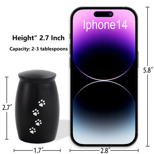 LINES ARTE Pet Urns for Dogs Ashes Small, 2.7x1.7Inch Black Aluminum Dog/Cat Urn for Ashes Small, Keepsake Pet Urns for Cats