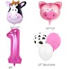 InBy 18pcs Farm Animal Balloons for 1st Birthday Party Decorations Pig Cow Head First Farm Animal Theme Balloon Garland Arch 40" Number 1 Foil Balloon 12" Latex Balloon Baby Girl Shower Party Supplies