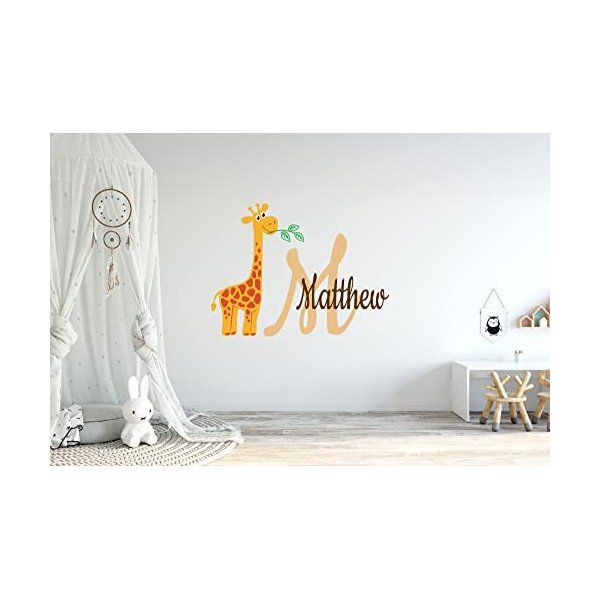 Giraffe Custom Name Wall Decal - Personalized Giraffe Wall Art Sticker - Boys and Girls Wall Decor - Nursery Wall Decal for Bedroom playroom Decoration (Wide 20"x14" Height)