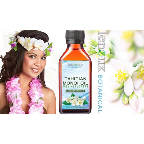 Lenoux Botanical MONOI OIL JASMINE. Monoi Coconut Oil with Jasmine Oil for Hair, Face, Body, Lip, Nail Care. 3.33 Fl.oz.- 100 ml
