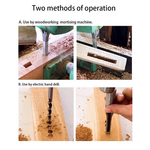 WSOOX Square Hole Drill Bits for Wood, Woodworking Hole Saw Mortising Chisel Drill Bits (Size: 1/4 inch, 5/16 inch, 3/8 inch, 1/2 inch)