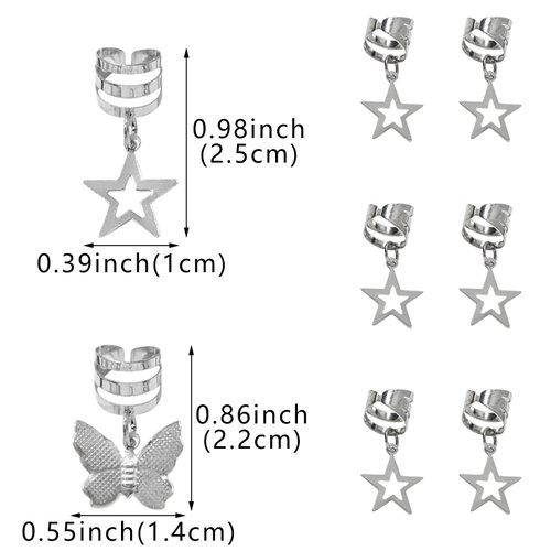 40 Pack Star and Butterfly Braid Clips for Girls Jewelry Cuffs Hair Clips Dreadlock Braids Hair Rings Gold Silver Decoration Hair Charms Styling for Women Braids