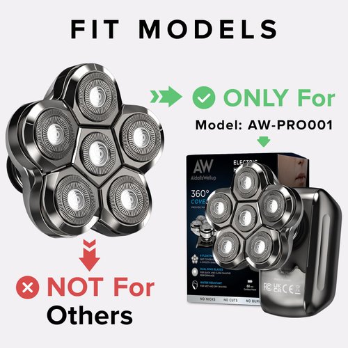 AW Head Shaver 6D Blade Refills, 𝐎𝐍𝐋𝐘 𝐟𝐨𝐫 𝐌𝐨𝐝𝐞𝐥: 𝐀𝐖-𝐏𝐑𝐎𝟎𝟎𝟏, ONLY for AxiomWarrior Electric Head Shavers