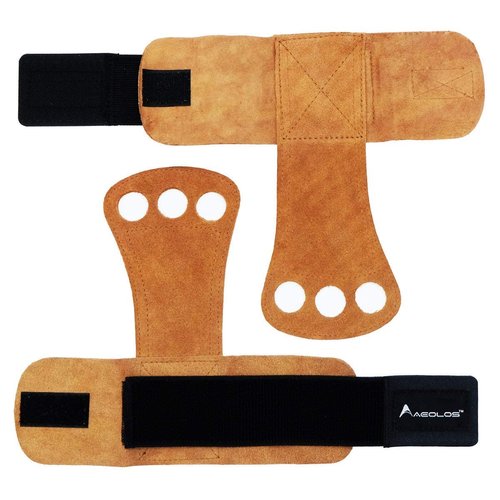 AEOLOS Leather Gymnastics Hand Grips-Great for Gymnastics,Pull up,Weight Lifting,Kettlebells and Cross Training (Brown(2 Layers Leather), Small)