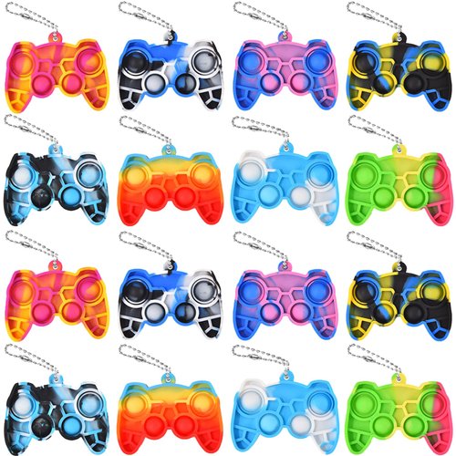 WHGAMNCE 16 Pcs Mini Pop Fidget Keychain,Tiny Push Pop Fidget Toy Back,Fidget Toys Bulk,Keychain Pop Bubble Toy,Anxiety Stress Reliever Toy for Kids Adults.