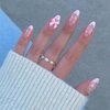 24 Pcs French Tip Press on Nails Cute Acrylic Fake Nails with 3D Bow Pearl Nude Pink Full Cover False Nails with Glue Almond Nail Tips Glossy Glue on Nails Artificial Stick on Nails for Women Girls