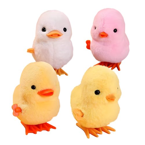 HawaStar Wind-Up Plush Toys Fluffy Realistic Jumping Chicks & Ducks for Kids (Pack of 4)