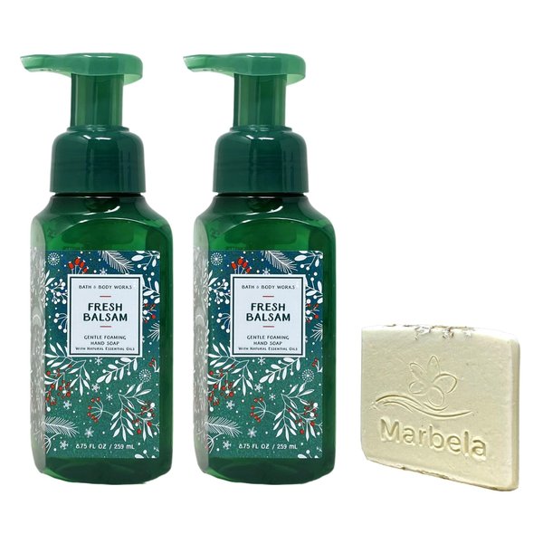 Bath & Body Works Fresh Balsam 2 Pack Gentle Foaming Hand Soap Bundle with a Natural Oats Sample Soap