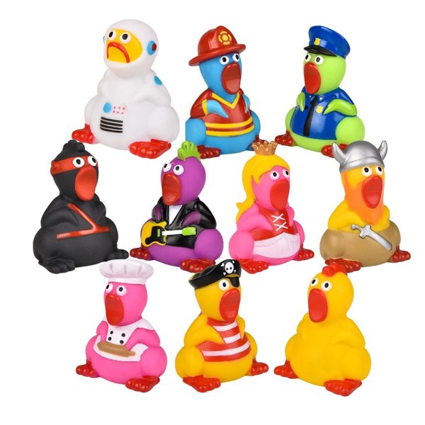 Nikki's Knick Knacks Rubber Chickens in Costumes - Stress Relief, Fidget Toy, Party Favors, Reward Chest, Treasure Chest, Goodie Bags, Bath Toys - 10 Piece