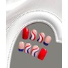 4th of July Press on Nails Extra Short Square French Tip Fake Nails Full Cover False Nails with Red Blue Line Designs Glossy Acrylic Nails Artificial Nails for Women Girls 24 Pcs