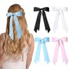 RSWETE 4PCS Hair Bows Hair Clips, Stain Bow Hair Ribbon for Women Girls French Barrette Ponytail Bow Clip Hair Accessories Elegant Cute (White & Black & Pink & Blue)