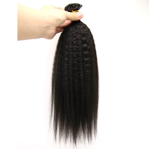 ZigZag Hair Kinky Straight Flat Tip Human Hair Extensions Yaki Straight Flat Tip Keratin Hair Extensions 100strands Hair Extensions Fusion Human Hair Natural Color (Kinky Straight, 12 Inch)