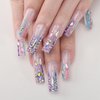 MqpQ Long Square Press On Nails With Rhinestones Luxury Rainbow Extra Fake Nails 24pcs Glossy Full Cover False Nails For Women And Girls