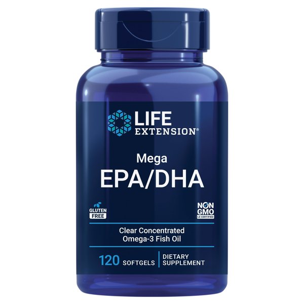 Life Extension Mega EPA/DHA, Omega-3 Fatty acids, Heart & Brain Health, Inflammation Health Support, Non-GMO, Gluten-Free, 120 softgels
