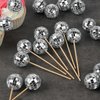 24 Pcs Disco Ball Cupcake Toppers, Birthday Cake Topper Mini Disco Ball Cake Picks Disco Theme Decorations for 1970s Disco Party Favor
