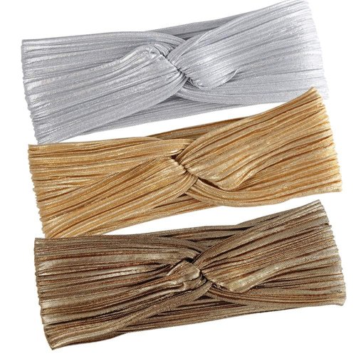 Hisight 3 Pcs Fashion Wrinkle Elasticity Metallic Big Bowknot Baby Headband Hair Bow Band Accesso...