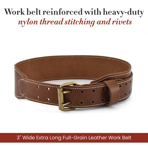 Style n Craft - 3" Wide Extra Long Full-Grain Leather Work Belt, Durable and Rugged Belt, Dark Tan (98439)