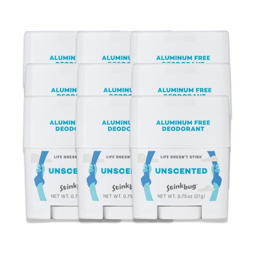 Natural Organic Travel Size Deodorant Stick with Unscented, Coconut Oil and Activated Charcoal, Aluminum Free Deodorant by Stinkbug Naturals, 0.75 Ounce Pack of 9