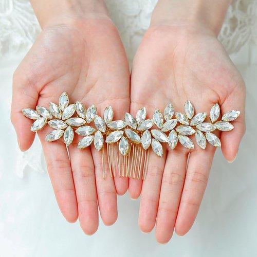 Jeairts Rhinestone Wedding Hair Comb Gold Bridal Hair Pieces Sparkly Crystal Bride Hair Jewelry Decorative Wedding Hair Accessories for Women and Girls