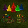 Carnival Outdoor Indoor Game for Kids Ages 4 5 6 7 8 9 10 11 12 and Up with LED Lights – 30 PCS Ring Toss, Cornhole Bean Bags, Plastic Cone Toss – Perfect for Birthday Parties & Night Play