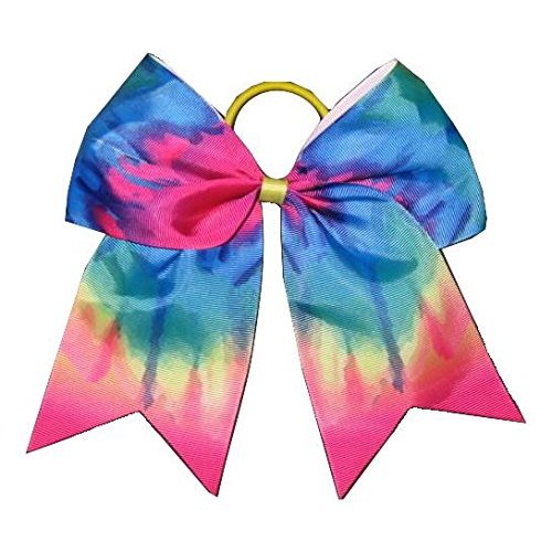 New "TIE-DYE RAINBOW" Cheer Bow Pony Tail 7 Inch Girls Hair Bows Cheerleading Practice Football Games Dance Uniform Hairbow Birthday Grosgrain Ribbon