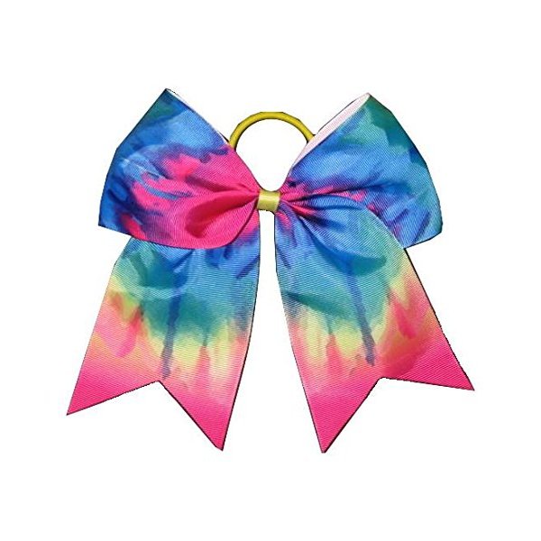New "TIE-DYE RAINBOW" Cheer Bow Pony Tail 7 Inch Girls Hair Bows Cheerleading Practice Football Games Dance Uniform Hairbow Birthday Grosgrain Ribbon