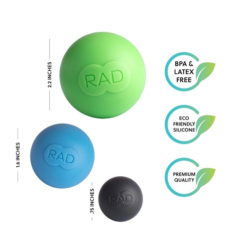 RAD Rounds/Set of 3 Massage Balls/Eco Friendly Silicone/for Jaw, Hands and Plantar Fasciitis Myofascial Release, Mobility and Recovery