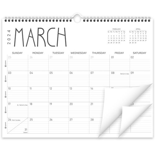 GuassLee 2024 Wall Calendar - Monthly Calendar from January 2024 to December 2024, 14” x 11” Hanging Calendar with Spiral Binding, Week Numbers for School Home Office