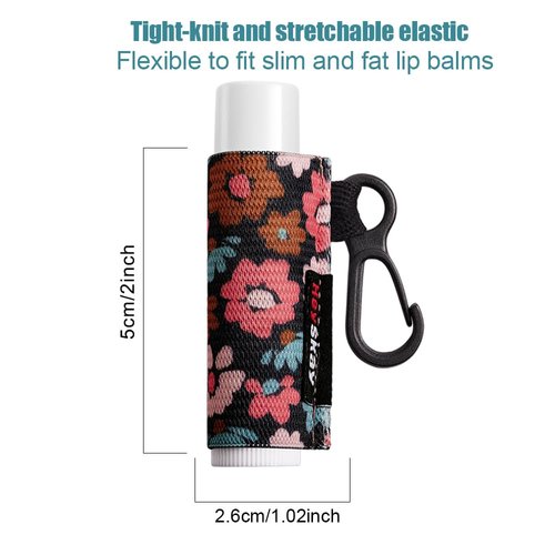 HEYSKAY Lip Balm Holder Sleeves Keychain Chapstick Elastic Sleeves (Floral patterns)