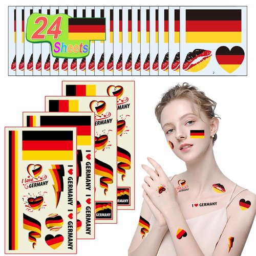 24 Sheets Germany Flag Tattoos German Independence Day Face Temporary Tattoos Stickers For Men Wo...