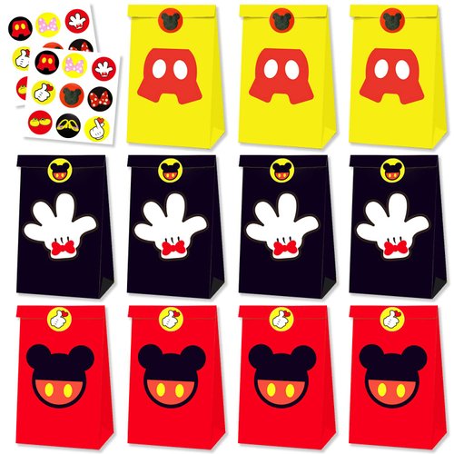 Einponny 24Pcs Mouse Party Bags with Stickers Paper Bags Party Supplies Favors Cookie Chocolate Candy Snack Bags For Birthday Party Decoration Supplies