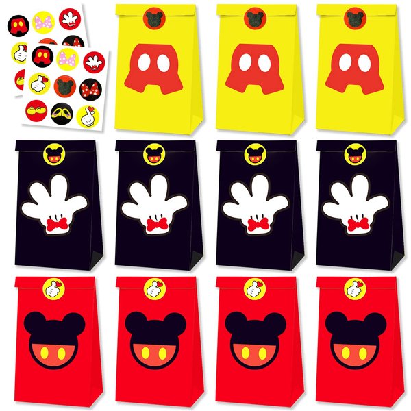 Einponny 24Pcs Mouse Party Bags with Stickers Paper Bags Party Supplies Favors Cookie Chocolate Candy Snack Bags For Birthday Party Decoration Supplies