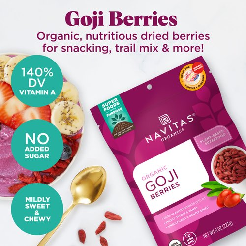 Navitas Organics Goji Berries, 16 oz. Bag, 15 Servings — Organic, Non-GMO, Sun-Dried, Sulfite-Free