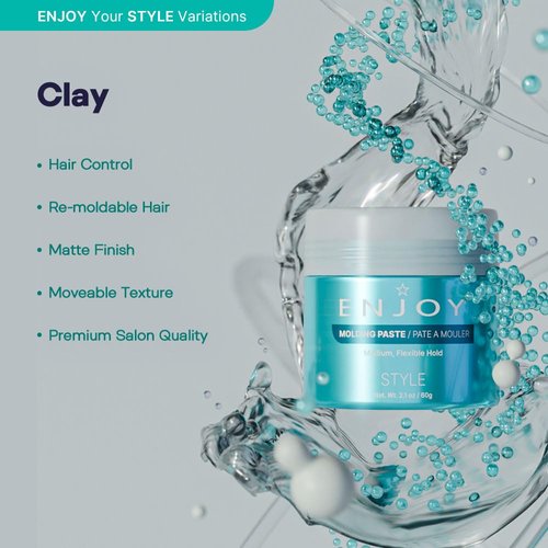 ENJOY Clay, Non-Greasy Paste, Flexible Texture and Hold, Color Safe, Anti Frizz Hair Products, Hair Styling Cream, Hair Styling Products - 2.1 Oz