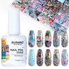BURANO Nail Art Nail Foil Glue Gel, o.5 oz with 10PCS Foil Stickers Set Nail Foil Glue for Nails Foil Transfer Gel, Nail Design DIY UV LED Lamp Required (Design Foil 17)