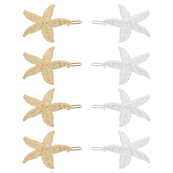 Framendino, 8 Pack Starfish Hair Clip Mermaid Hairpin Beach Sea Hair Pins for Girls Women Gold Silver