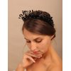 YERTTER Vintage Wedding Pearl Beads Crystal Tiara Hair Crown Handmade Bride Hair Band Bridal Greek Goddess Pearl Head Pieces for Wedding Prom Birthday Party (Black)