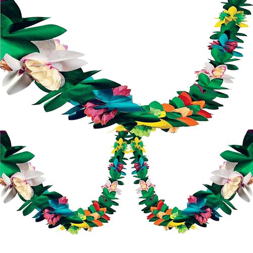 BUSOHA (3Pack) Tissue Flower Garland - 12 Feet Long Tropical Multicolored Paper Garland Flower Banner for Tropical Hawaiian Luau Wedding Party Decorations Supplies