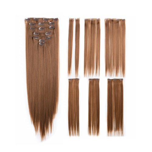 SWACC Women 22 Inches Straight Full Head 7 Separate Pieces Heat Resistance Synthetic Hair Clip in...