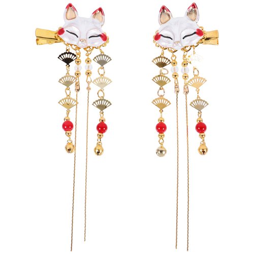 LALAFINA 2Pcs Japanese Tassel Hairpins Chinese Hair Pins Fox Tassel Hairpins Cosplay Dangling Clips Vintage Hair Clip Hanfu Headwear for Women Girls