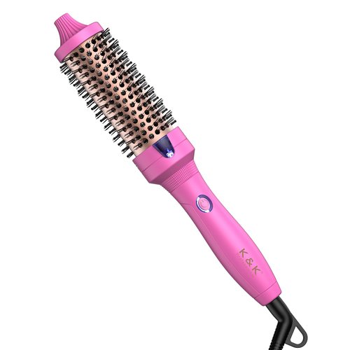 K&K 1.5 Inch Thermal Brush Heated Curling Brush Ceramic Tourmaline Ionic Curling Iron Ionic Curling Wands Round Brush Volumizer Dual Voltage (Rose Red, 1.5 Inch)