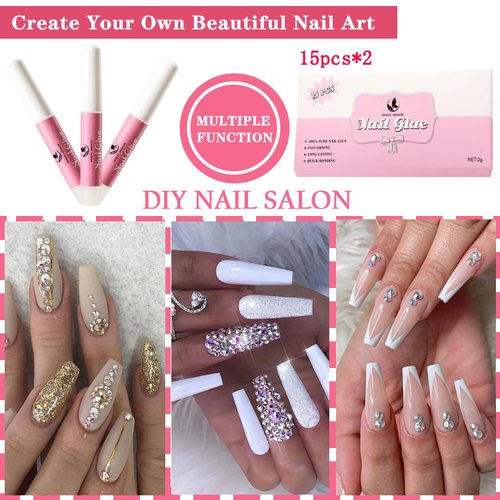 Nail Glue, Nail Glue for Acrylic Nails, Professional Nail Tip Glue for Acrylic Nails Press On Nails,Super Strong Nail Tips Glue for Stick On Nails Long Lasting Nail Glue for Fake Nails 0.07OZ/30PCS