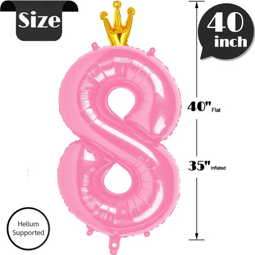 40 Inch Number Balloon 8, Pink Foil Balloons 8 Big Balloon, 8th Pink Party Supplies, 8 18 80 Birthday Balloons for Woman Girl,Wedding Anniversary