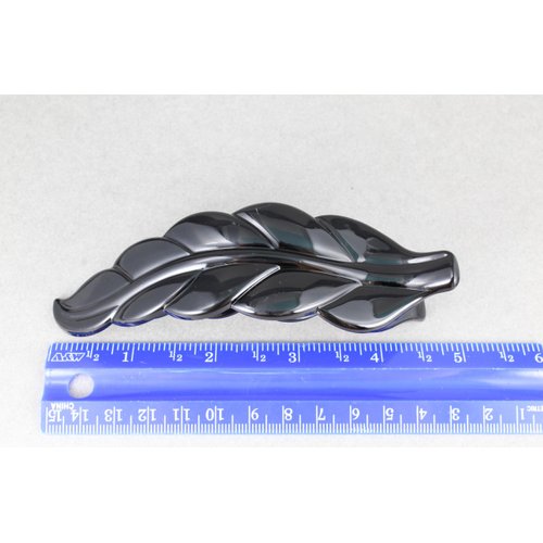 Black leaf barrette curved hair clip leaves 4.5 inches long stamped textured plastic shiny black plastic